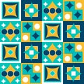 Azulejo pattern. Square tiles with colored geometric patterns.