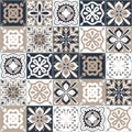 Azulejo spanish style ceramic tile design, graphite beige neutral color background Royalty Free Stock Photo