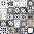 Azulejo spanish style ceramic tile design, graphite beige neutral color background for interior design, seamless pattern Royalty Free Stock Photo