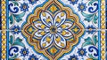 Azulejo Tile Close-up, Blue, Yellow, Floral Pattern Royalty Free Stock Photo