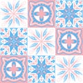 Azulejo tile spanish style, TalaVera de Puebla ceramic tile pastel pink blue white color, beautiful ornate pattern for wall