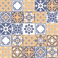 Azulejo tiles spanish pattern, vintage retro seamless pattern for kitchen and bathroom wall decoration, vector illustration Royalty Free Stock Photo