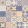 Azulejo tiles spanish traditional pattern, vintage retro seamless pattern for kitchen and bathroom wall decoration, vector Royalty Free Stock Photo