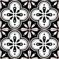 Azulejo vector tiles seamless black and white pattern inspired by Portuguese art, Lisbon style tile background Royalty Free Stock Photo