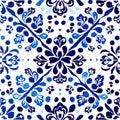 Azulejos portugal tiles decor. Vector seamless pattern. Creative design. Blue gorgeous flower folk print for linens, smartphone ca