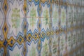 Azulejos Portuguese wall tiles in Tavira, Portugal. Traditional azulejos wall ceramic tiles Royalty Free Stock Photo