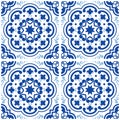 Azulejos Portuguese tile floor pattern, Lisbon seamless indigo blue tiles, vintage geometric ceramic design, Spanish backgr