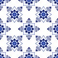 Azulejos portuguese traditional ornamental tile, blue and white seamless pattern