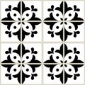 Azulejos tiles pattern - Portuguese floral design, seamless vector black and white background, vintage mosaics set Royalty Free Stock Photo