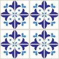 Azulejos tiles pattern - Portuguese navy blue design, seamless vector blue background, vintage mosaics set Royalty Free Stock Photo