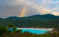 Azure bay and rainbow in Corsica, France Royalty Free Stock Photo