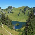 Azure blue Lake Hinterstocken. Stockhorn.