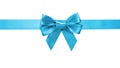 Azure blue ribbon bow horizontal border