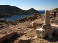 Azure blue sky, a majestic landscape. Ancient marble of colonnades, temples, ruins, rocks, Royalty Free Stock Photo