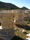 Azure blue sky, a majestic landscape. Ancient marble of colonnades, temples, ruins, rocks, Royalty Free Stock Photo