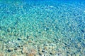 Azure clear sea water. Background of transparent blue sea water top view. Crystal clear water, through the water you can see the