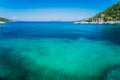 Azure clear water. Picturesque scenery of the bay with turquoise calm water, surrounded by cliffs Royalty Free Stock Photo