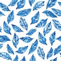 Azure Dreams Unfolding, Ethereal Blue Leaf Pattern Flourishing on a Blank Canvas Royalty Free Stock Photo