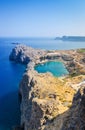 Azure heart shaped sea bay in Lindos Royalty Free Stock Photo