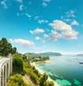 Azure Mediterranean sea and cloudy blue sky. Summer holidays Royalty Free Stock Photo