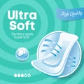 Azure packaging for sanitary pads. Ultra soft cotton pads packaging.