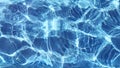 Azure rippled water surface of swimming pool. Banner of water ripple under bright sunny sky.