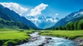 Azure river in Caucasus mountains. Spectacular summer scene of Upper Svaneti, Georgia, Europe.Beauty of nature concept background