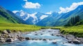Azure river in Caucasus mountains. Spectacular summer scene of Upper Svaneti, Georgia, Europe.Beauty of nature concept background