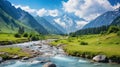 Azure river in Caucasus mountains. Spectacular summer scene of Upper Svaneti, Georgia, Europe.