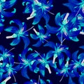 Azure Seamless Vintage. Indigo Pattern Vintage. Navy Tropical Palm. Cobalt Flower Exotic. Blue Floral Background.