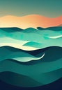 Azure serenity. A tranquil flat-style illustration of the deep blue sea. AI-generated