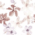 Azure Tropical Textile. Gray Seamless Hibiscus. Blue Pattern Leaves. White Flower Textile. Brown Spring Exotic. Flora Leaves. Royalty Free Stock Photo