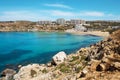 Azure water of Ghajn Tuffieha with Golden Bay Beach Malta Royalty Free Stock Photo