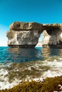 Azure Window, famous stone arch of Gozo island in the sun in summer, Malta Royalty Free Stock Photo