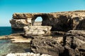 Azure Window, famous stone arch of Gozo island in the sun in summer, Malta Royalty Free Stock Photo
