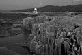 B&W Photo of Light House at Grand Marais Harbor Highlights Its Ruggedness