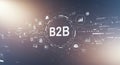 B2B concept illustrated with futuristic digital elements. The central large text \