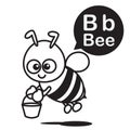 B Bee cartoon and alphabet for children to learning and coloring