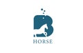 B blue white horse alphabet letter logo icon with stallion shape inside. Creative design for company and business Royalty Free Stock Photo