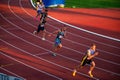 B. BYSTRICA, SLOVAKIA, JULY 20, 2023: Men Participating in the 200m Sprint Race at Track and Field Championship for Worlds in