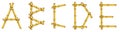 A B C D E Realistic bamboo alphabet letters, vector illustration Royalty Free Stock Photo