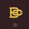 B and C monogram. B and C crossed letters, intertwined letters initials.