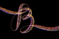 B - The capital letter handwritten made of multicolored luminous circles isolated on black background. Part of Alphabet Royalty Free Stock Photo