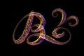 B - The capital letter handwritten made of multicolored luminous circles isolated on black background. Part of Alphabet Royalty Free Stock Photo