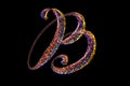 B - The capital letter handwritten made of multicolored luminous circles isolated on black background. Part of Alphabet Royalty Free Stock Photo