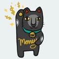 Japanese lucky cat Maneki Neko black color bring money luck cute cartoon illustration Royalty Free Stock Photo