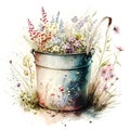 Bountiful Bouquet: A Bucket of Vibrant Field Flowers Ai Generated Royalty Free Stock Photo