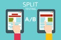 A-B comparison. Split testing. Concept with tablet computer