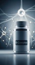 B-Complex supplement bottle with glowing neural network background suggesting brain health and wellness benefits for Royalty Free Stock Photo