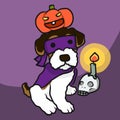 Terrier dog Halloween pumpkin and skull candle cartoon illustration